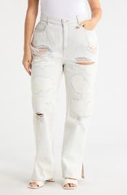Good American The Khlo Distressed Straight Leg Jeans