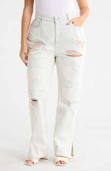 Good American The Khlo Distressed Straight Leg Jeans