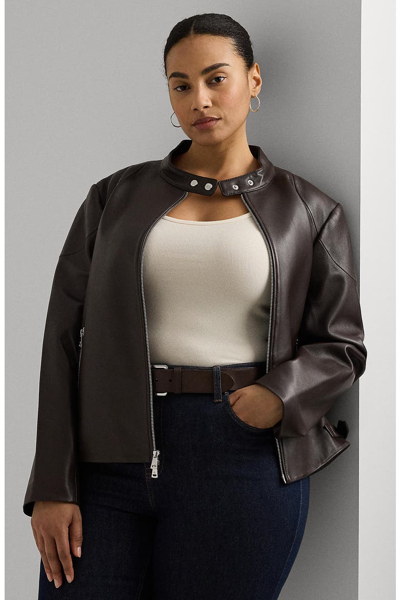 Lambskin Leather Jacket, Alternate, color, BROWN