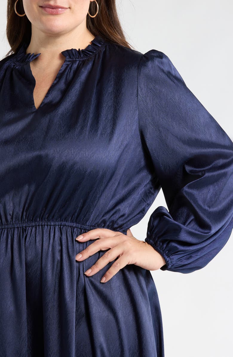 SUGARLIPS Fabiola Long Sleeve Satin Midi Dress, Alternate, color, Navy