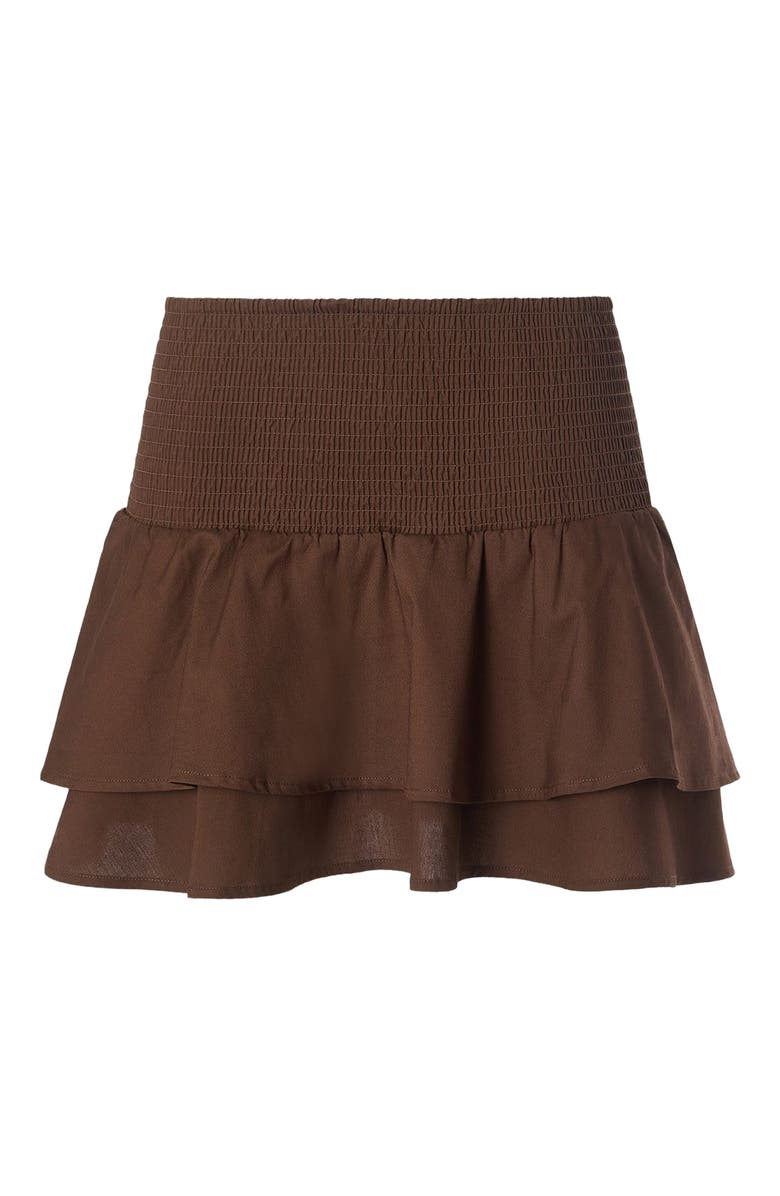 WeWoreWhat Smocked Ruffle Mini Skirt, Alternate, color, Chestnut