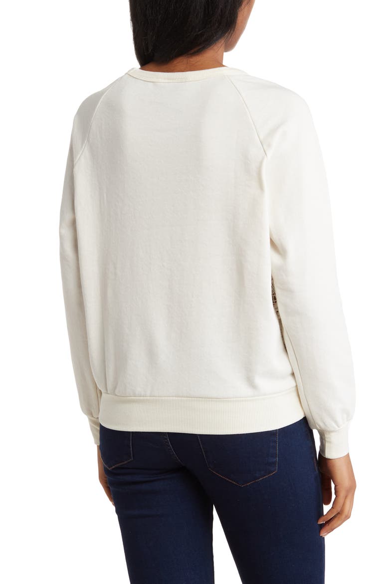 Lace Panel French Terry Pullover, Alternate, color, OATMEAL