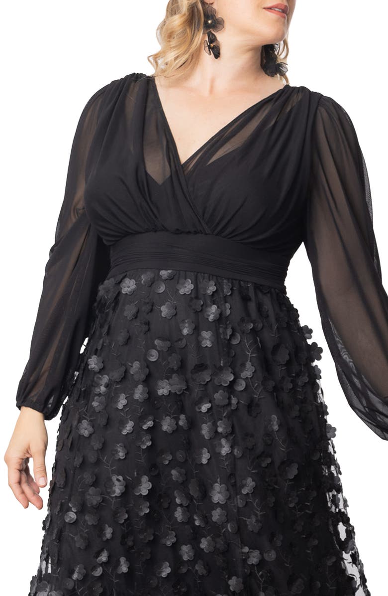 Kiyonna Blossoming Beauty Long Sleeve Mesh Evening Gown, Alternate, color,