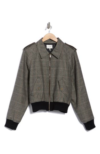 Frame Modern Plaid Bomber Jacket In Gray