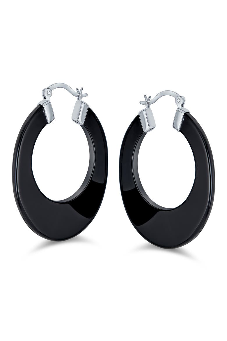 Flat Hoop Earrings, Main, color, BLACK