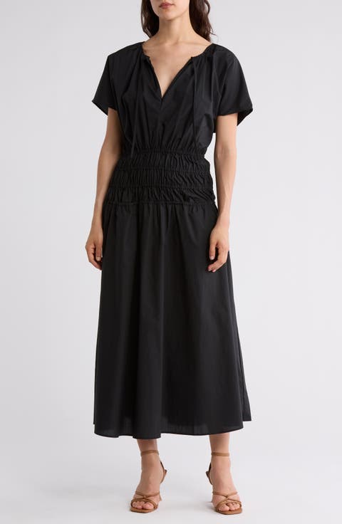 Shirred Waist Fit and Flare Dress