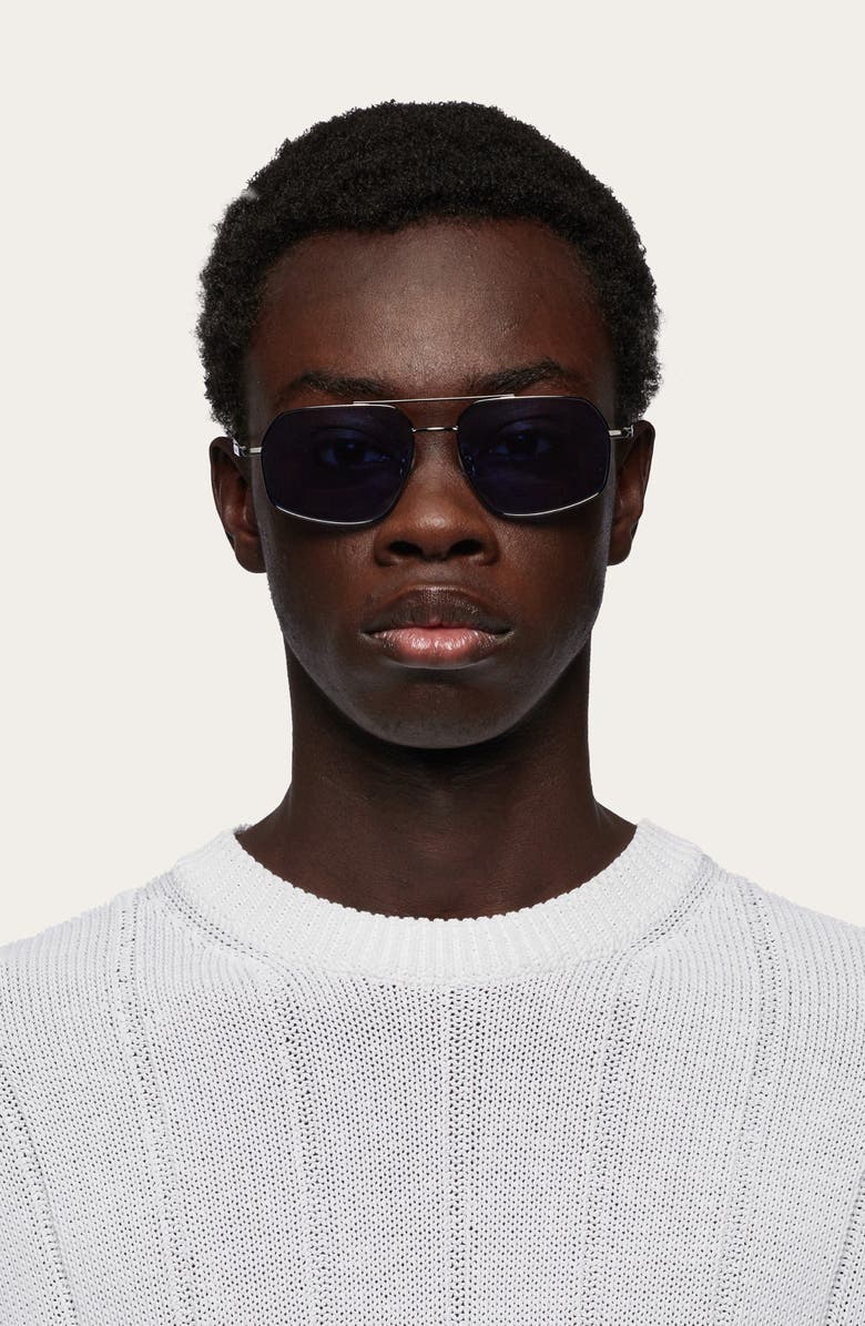 FERRAGAMO Prisma 58mm Navigator Sunglasses, Alternate, color, Dark Gunmetal/ Blue