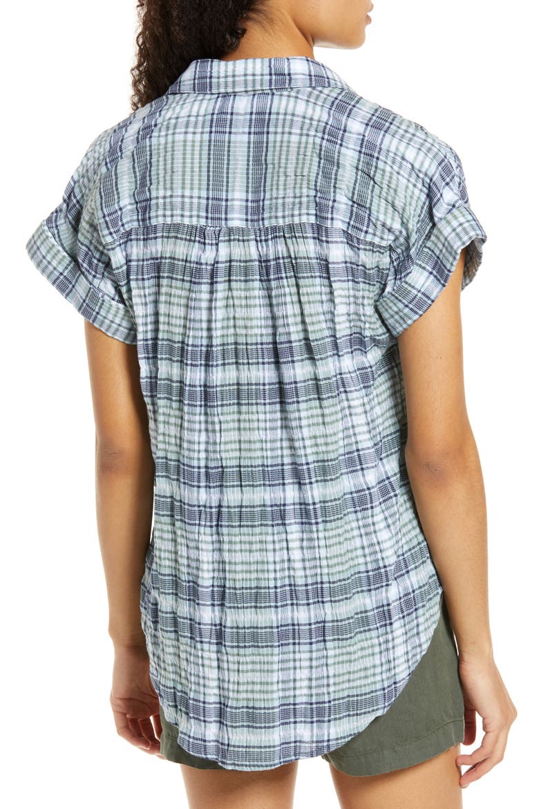 Plaid Stretch Cotton Camp Shirt, Alternate, color, GREEN- BLUE MIA PLAID