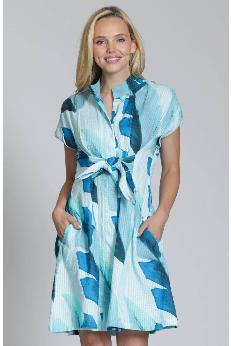 Short Sleeve Seersucker Shirtdress, Alternate, color, AQUA MULTI