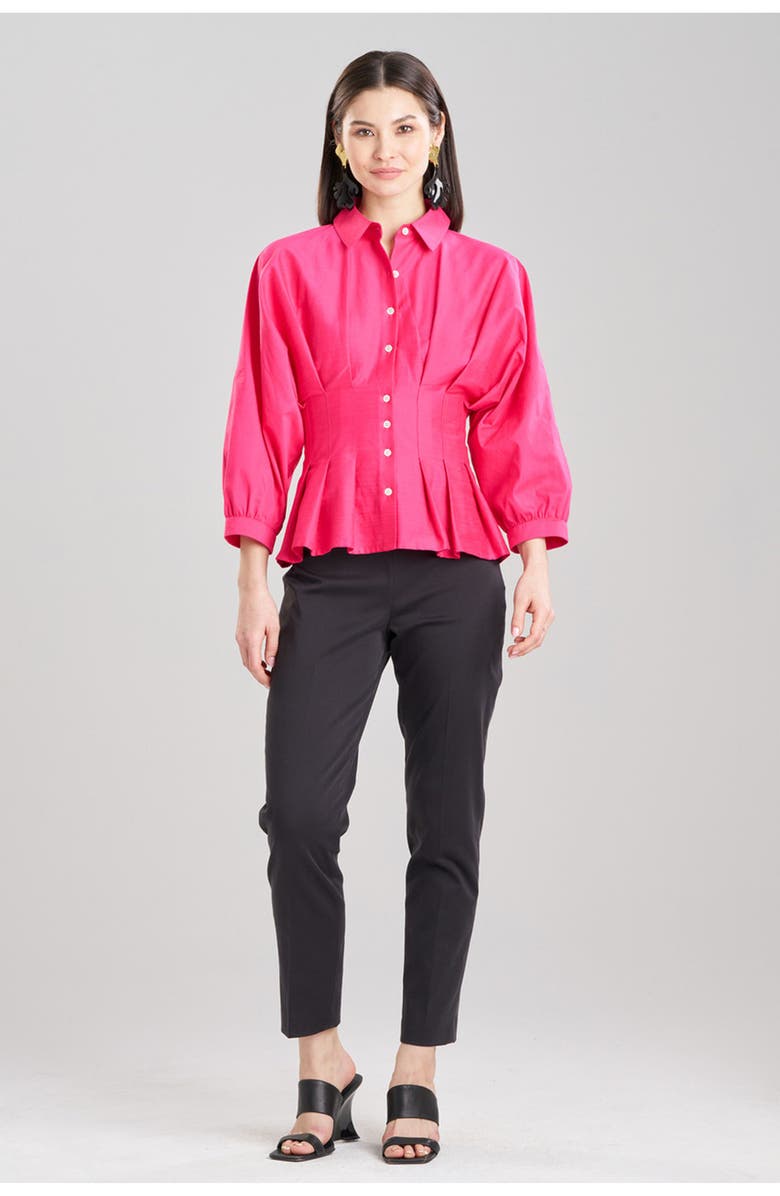 Natori Cotton Silk Slub Pleated Shirt, Main, color, Pink