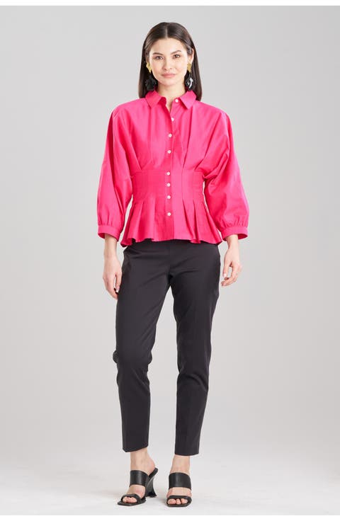 Cotton Silk Slub Pleated Shirt