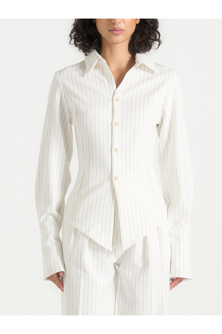 Sonia Pinstripe Asymmetric Shirt, Main, color, White