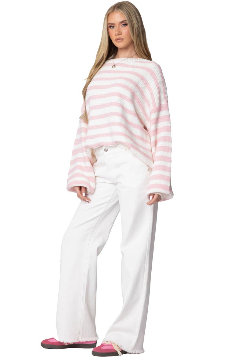 Aerin Oversize Stripe Cotton Sweater, Alternate, color, LIGHT-PINK-AND-CREAM