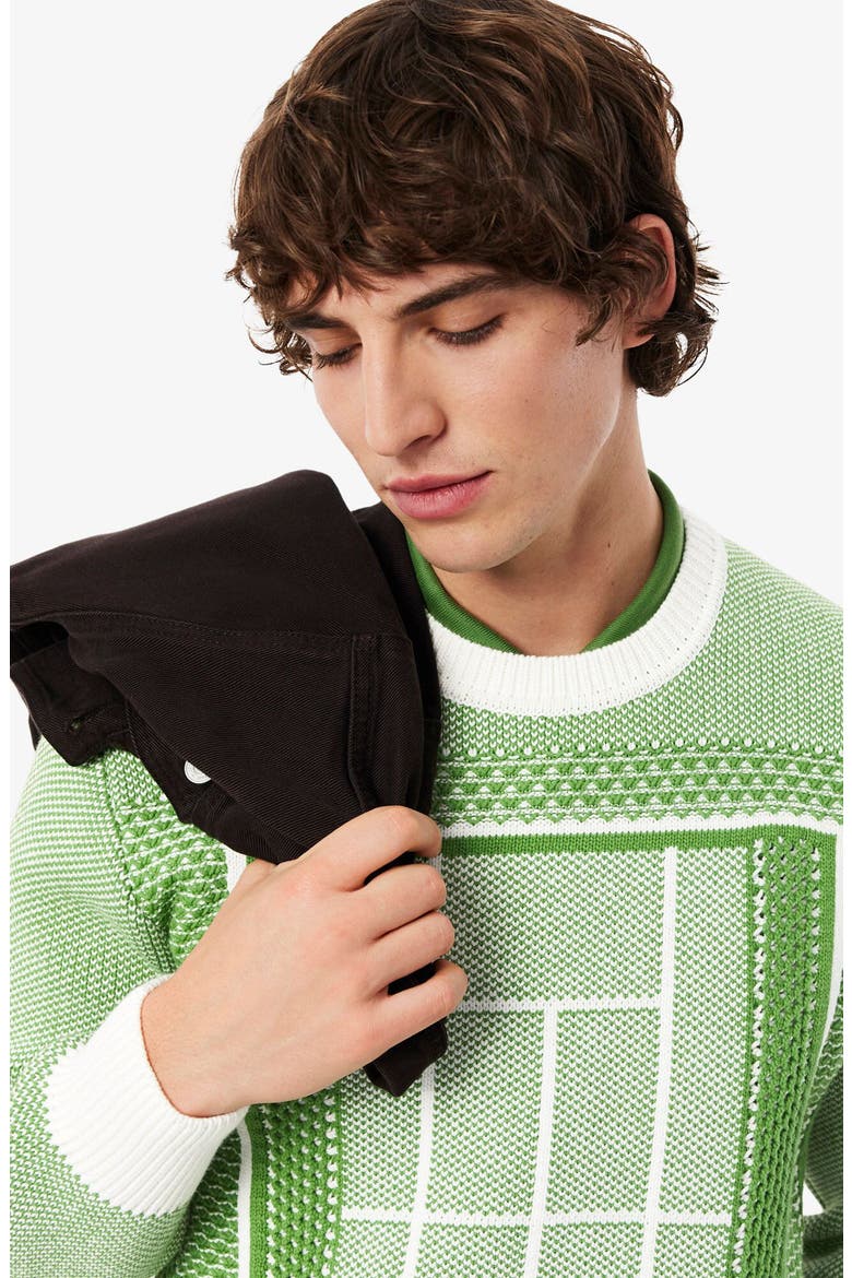 Tennis Court Cotton Blend Jacquard Sweater, Alternate, color, BILLIARD GREEN/ FLOUR
