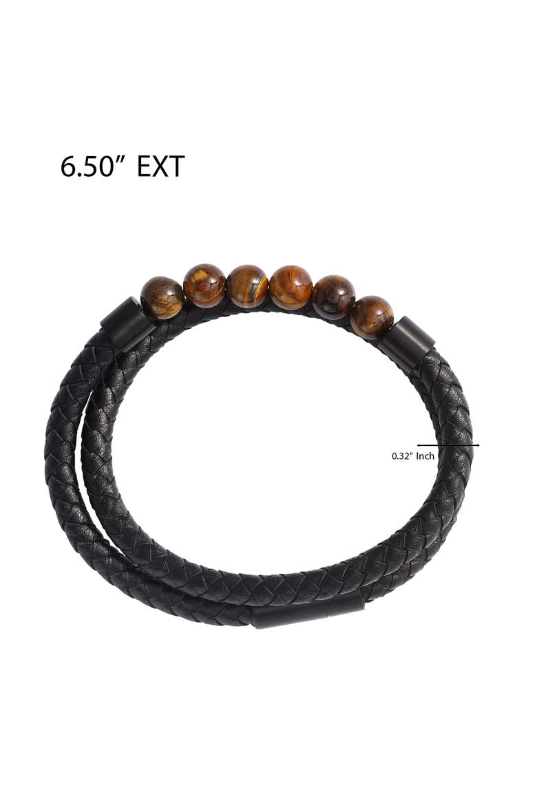 Tiger's Eye Beaded and Leather Wrap Bracelet, Alternate, color, black, brown