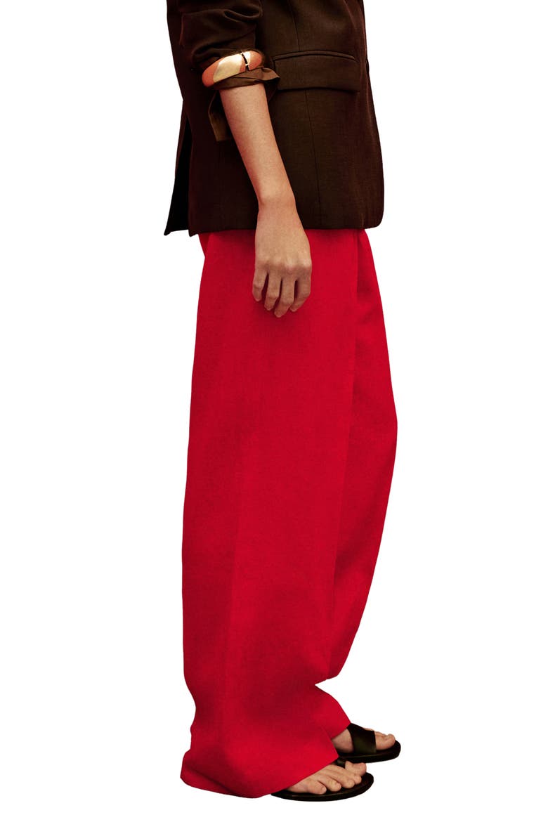 Limona Pleat Front Wide Leg Linen Pants, Alternate, color, RED