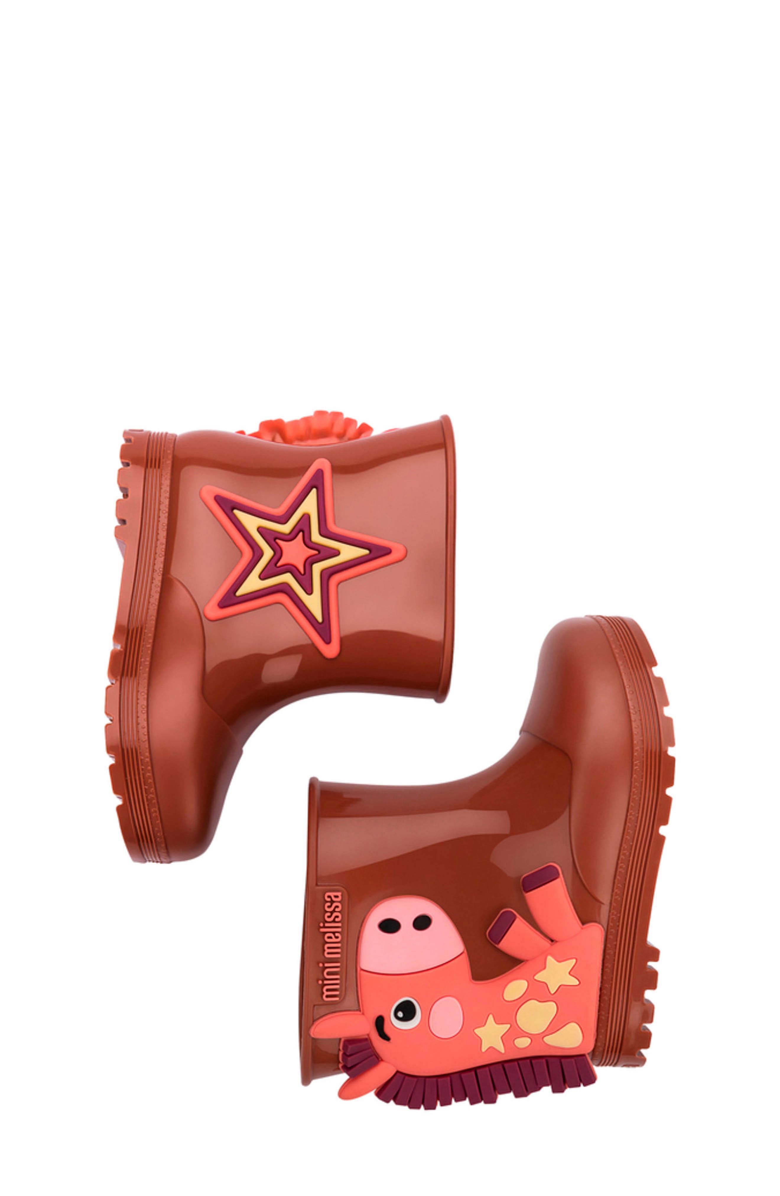 Mini Melissa Welly Wonderland Boot, Alternate, color, Brown