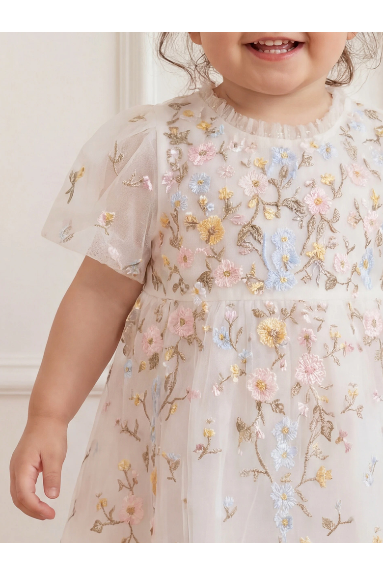 Kid's Garden Rose Dress, Alternate, color, Swan White/Pastel Blue