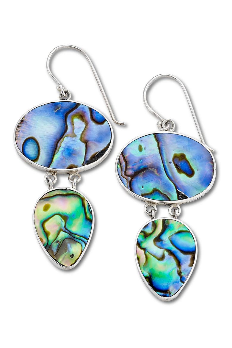 Sterling Silver Free Form Abalone Drop Earrings, Main, color, BLUE AND GREEN