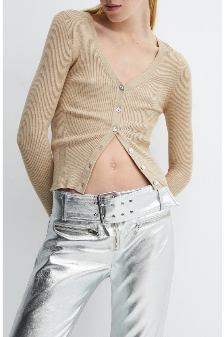 Belted Metallic Faux Leather Pants, Alternate, color, SILVER