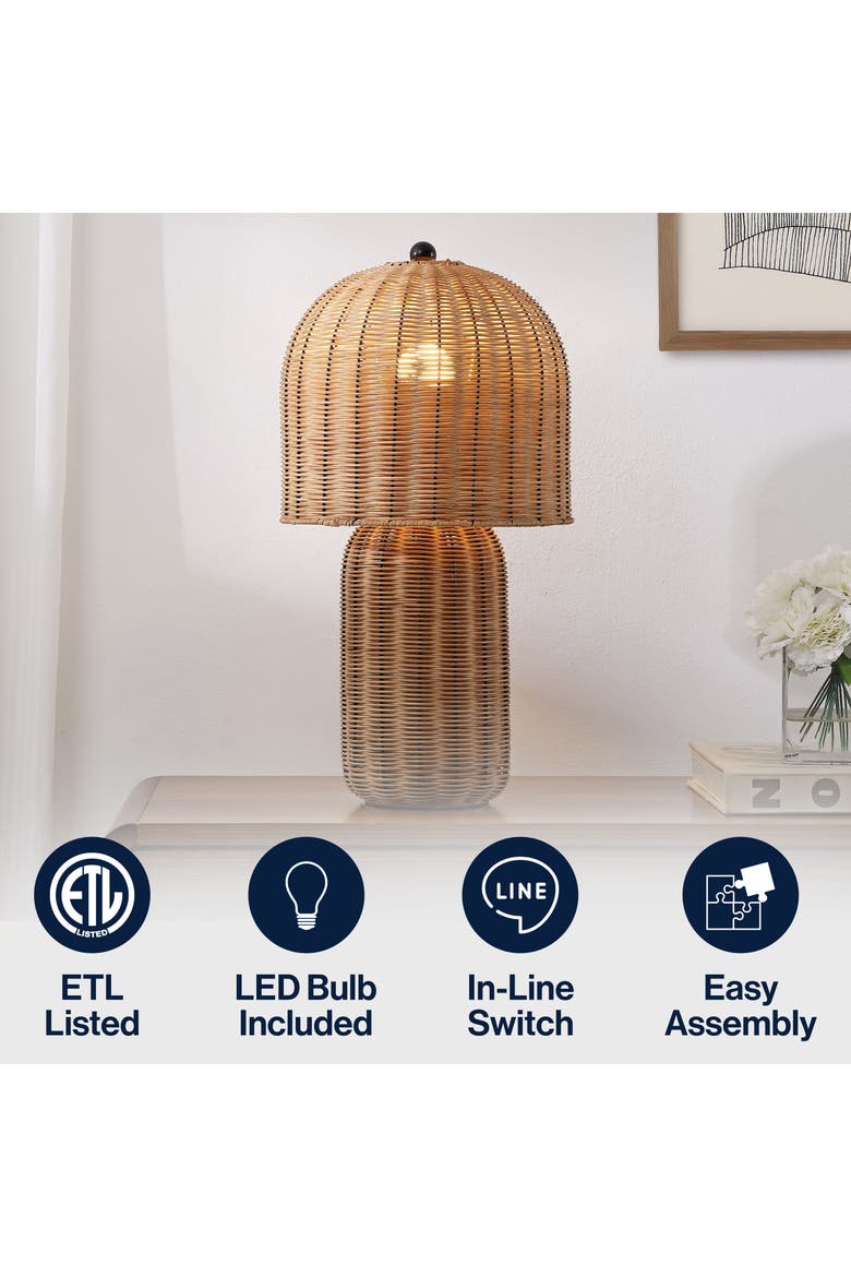 Minna 22.5" Modern Coastal Woven Rattan Arched LED Table Lamp, Alternate, color, Natural Brown