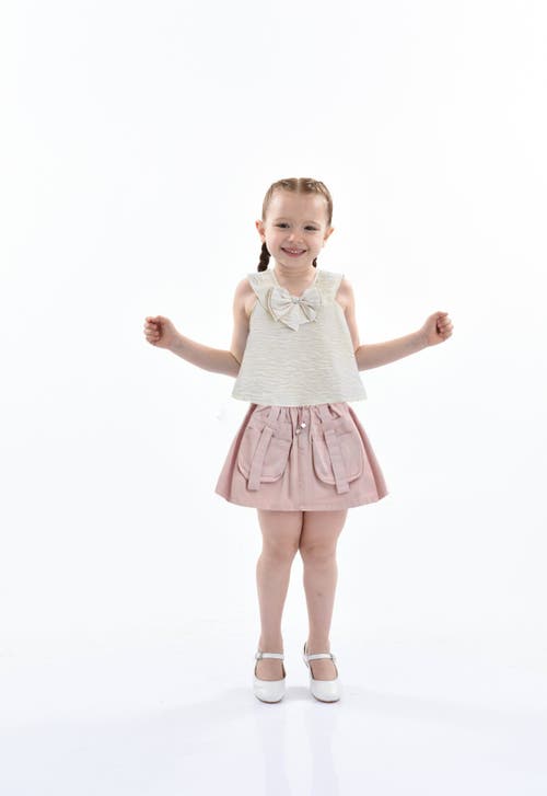 Mimi Tutu Ivory Pink Strap Bow Shorts Set In White