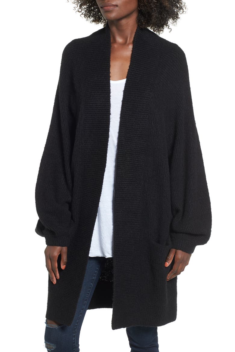 Blouson Sleeve Cardigan, Main, color, BLACK