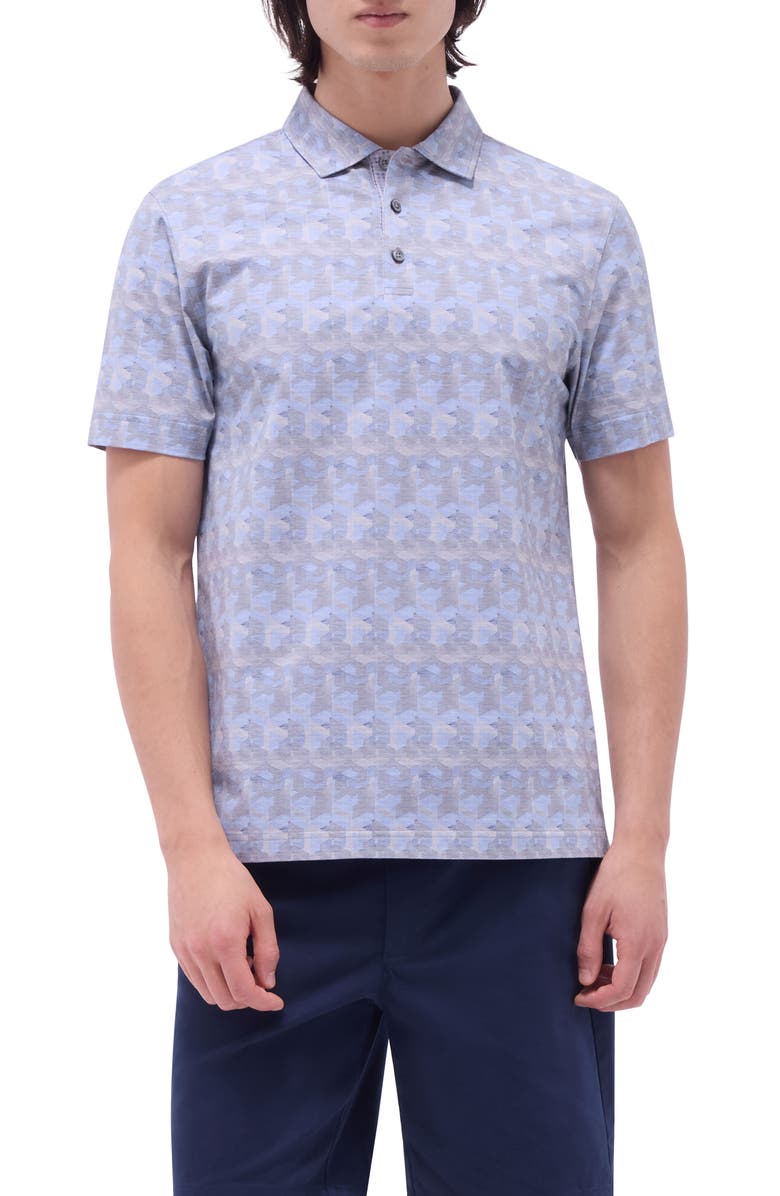 Bugatchi Vincent OoohCotton<sup>®</sup> Geo Print Polo, Main, color, Almond