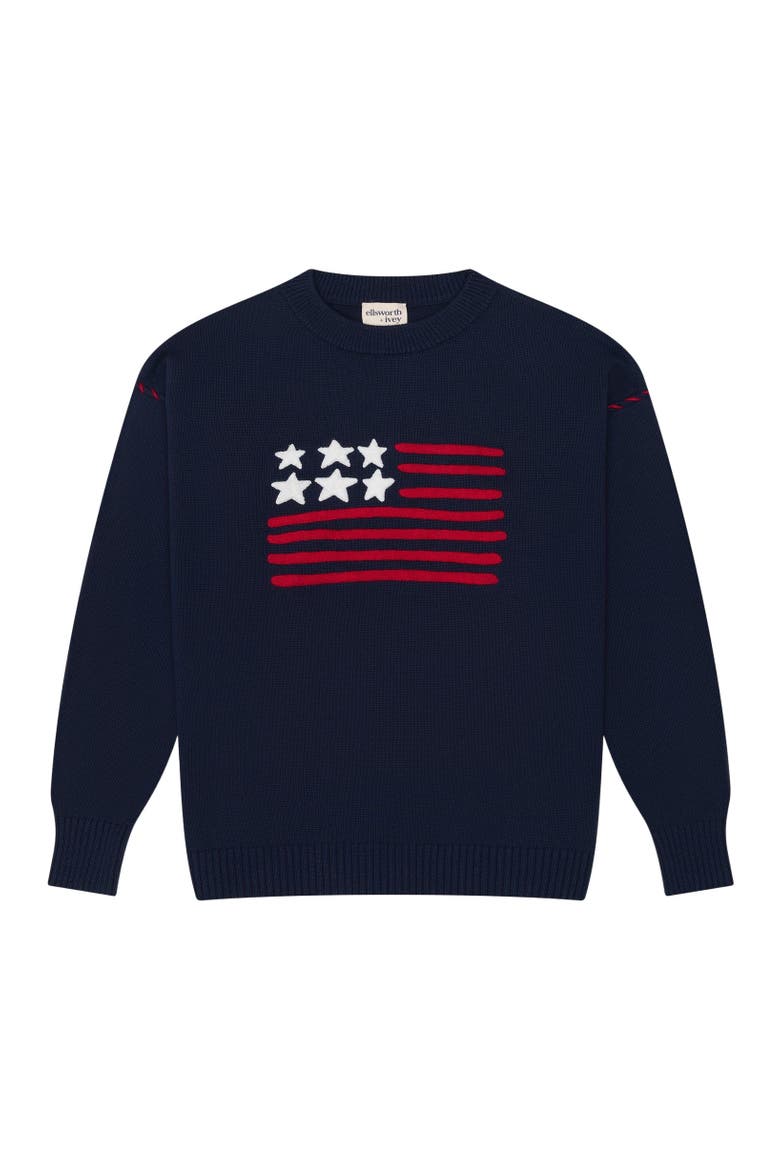 Riley Crewneck Sweater American Flag, Main, color, Navy
