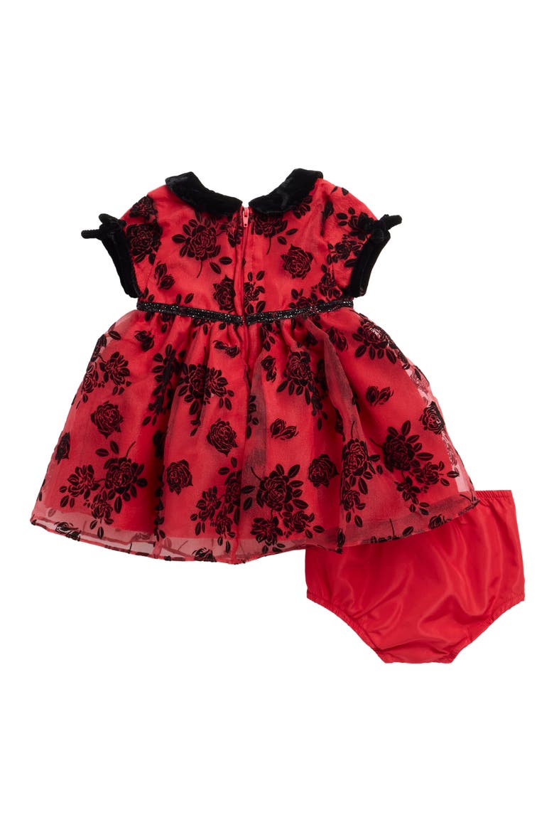 Molly Floral Peter Pan Collar Dress & Bloomers, Alternate, color, RED/ BLACK