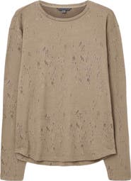 John Varvatos Vera Distressed Jacquard Long Sleeve Crewneck T-Shirt