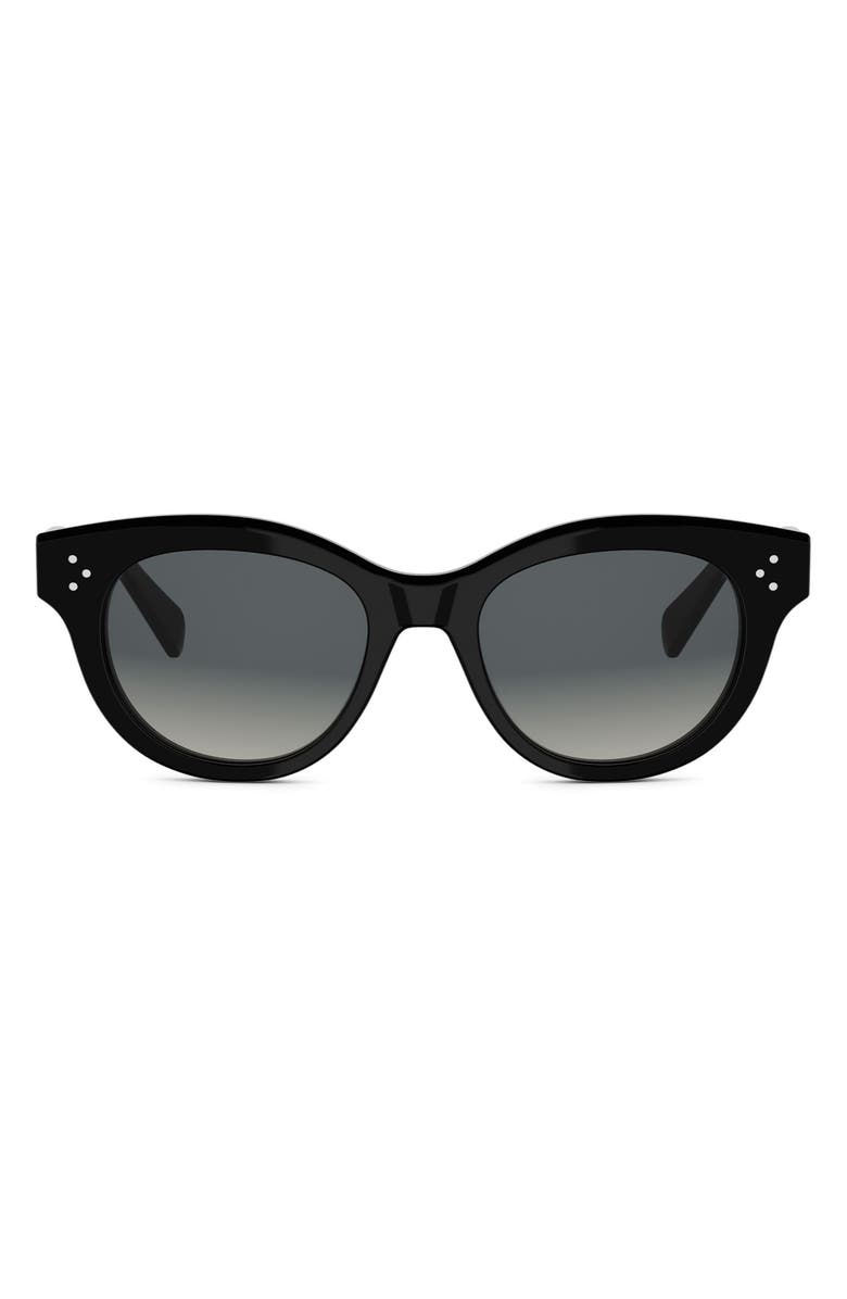CELINE 3 Dots 51mm Round Sunglasses, Main, color, Shiny Black / Gradient Smoke
