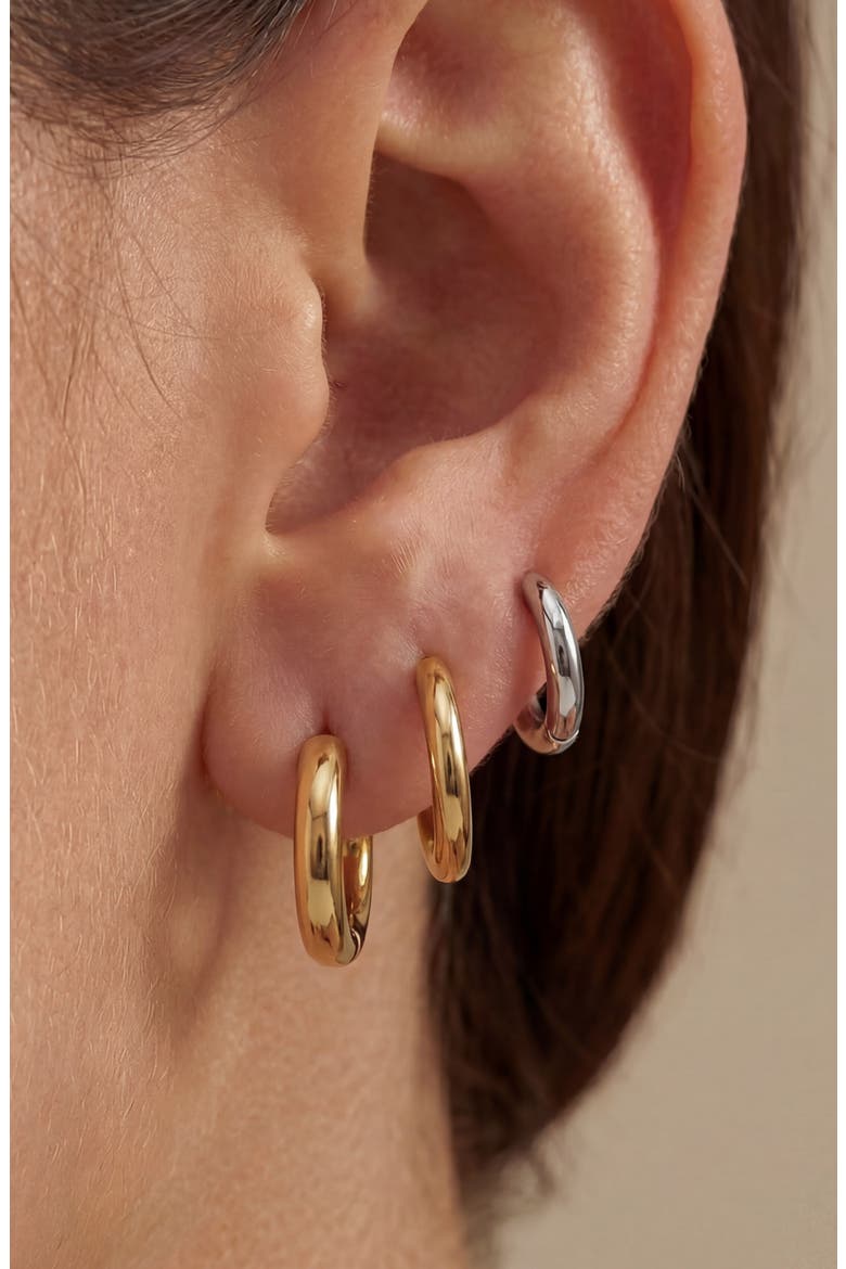 Set of 3 Hoop Earrings, Alternate, color, GOLD/ SILVER