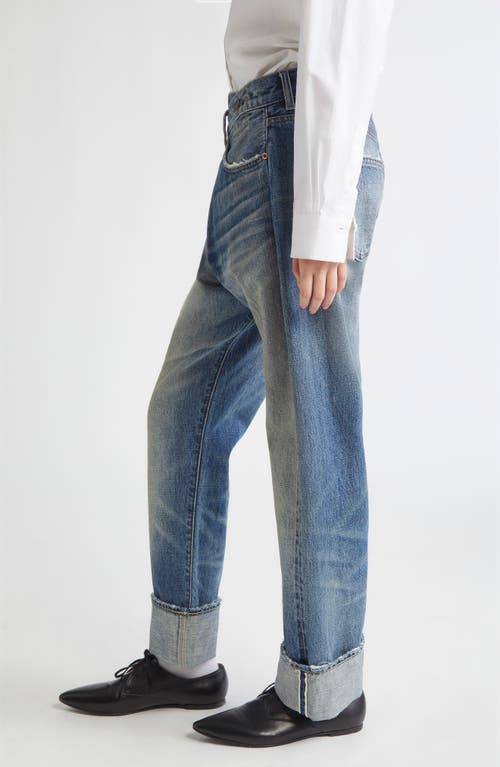 R13 Cuffed Crossover Straight Leg Jeans In Blue
