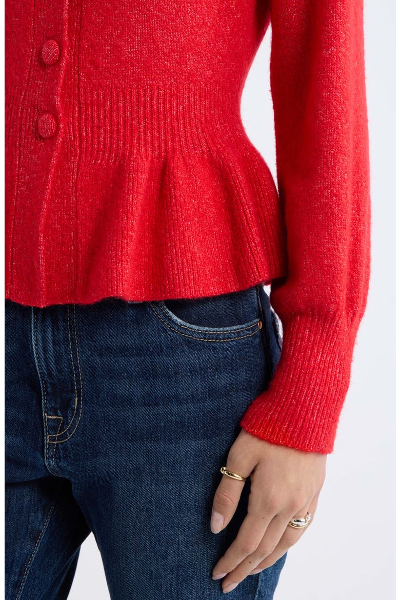 Peplum Cardigan, Alternate, color, RED SALSA
