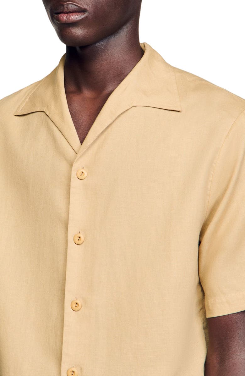 SANDRO Cotton and linen shirt, Alternate, color, Nut