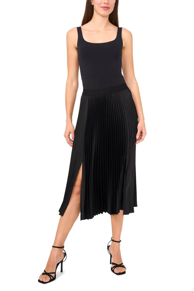 Pleated Slit Hem Midi Skirt, Alternate, color, RICH BLACK 060