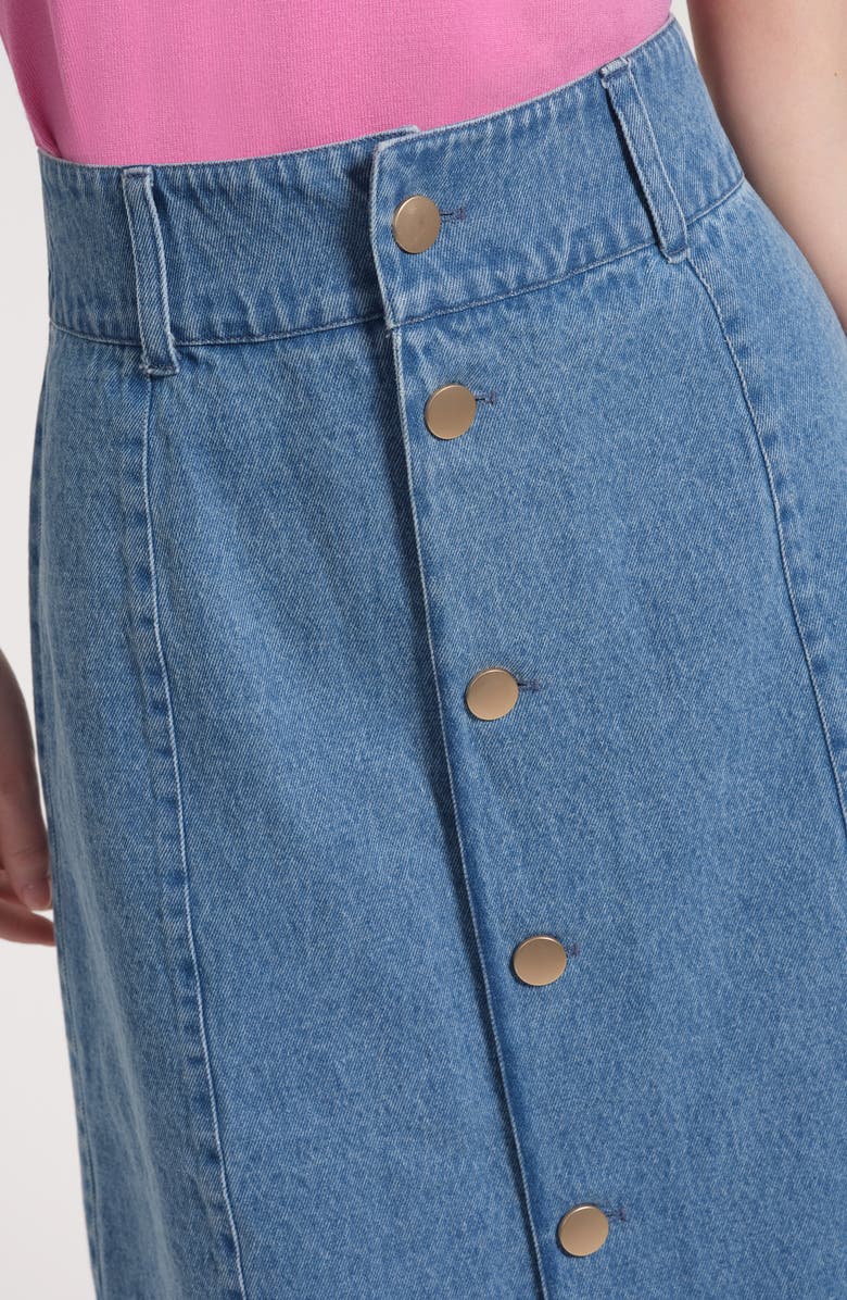 Isaac Mizrahi New York Button Front Denim Skirt, Alternate, color, Denim