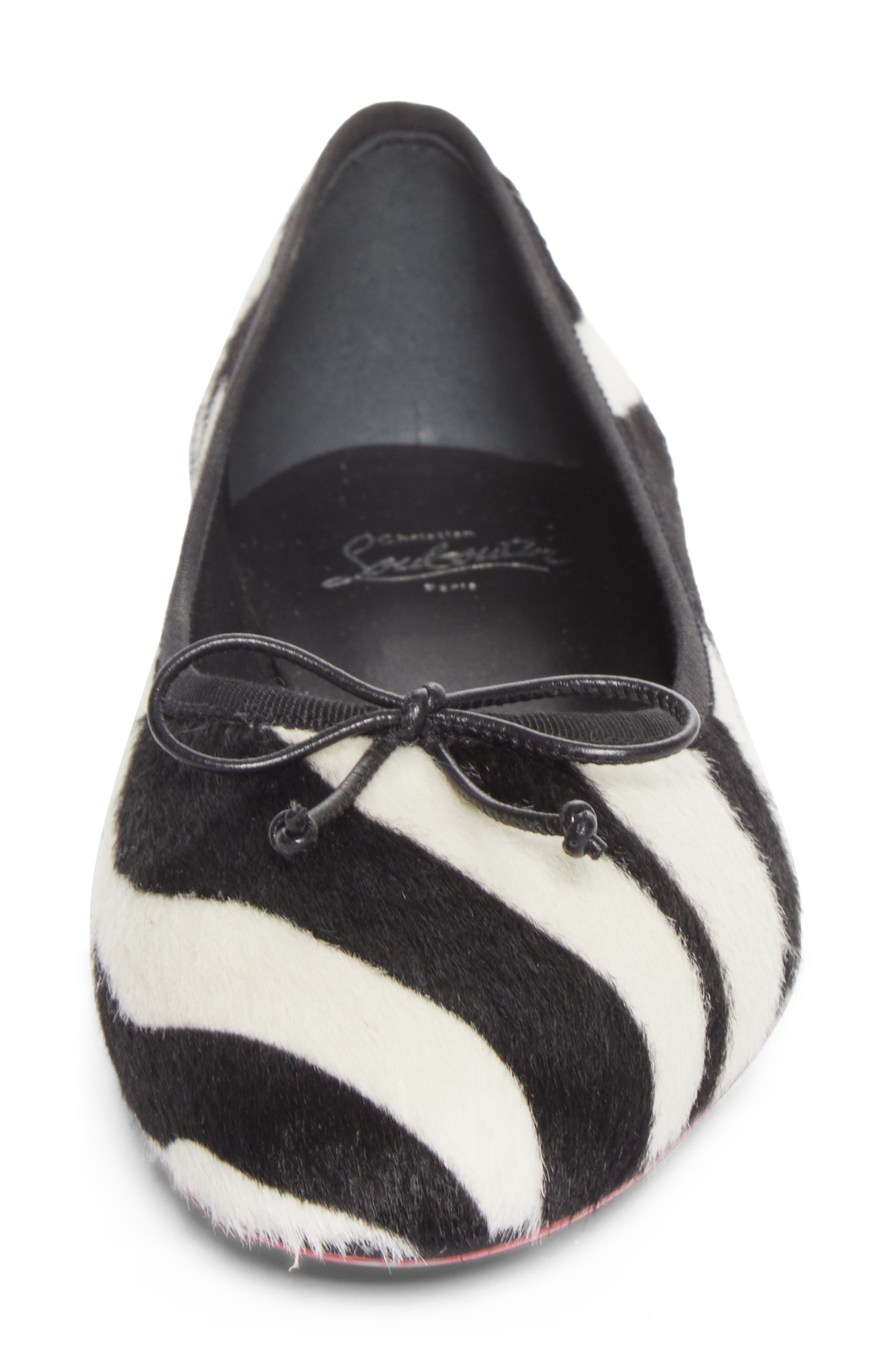 Sweetie Jane Genuine Calf Hair Flat, Alternate, color, 36C6 WHITE BLACK/ LIN BLACK