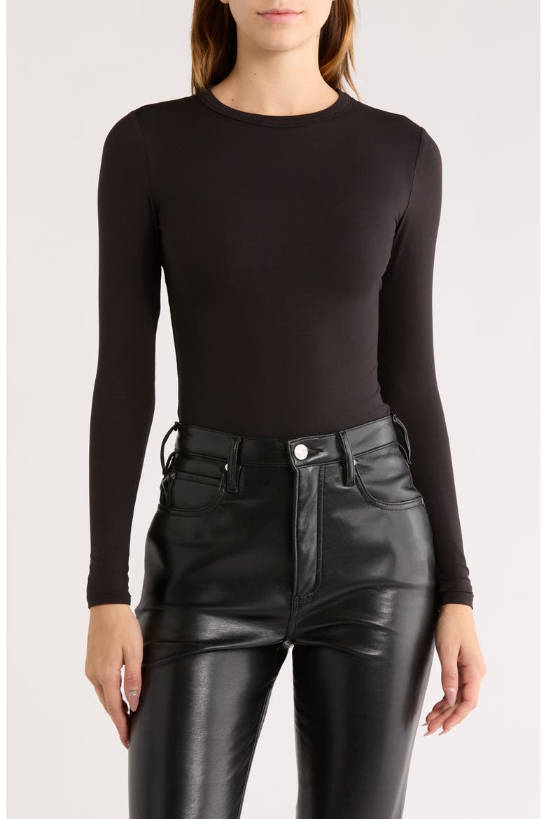 Bare Crewneck Long Sleeve Top, Main, color, BLACK
