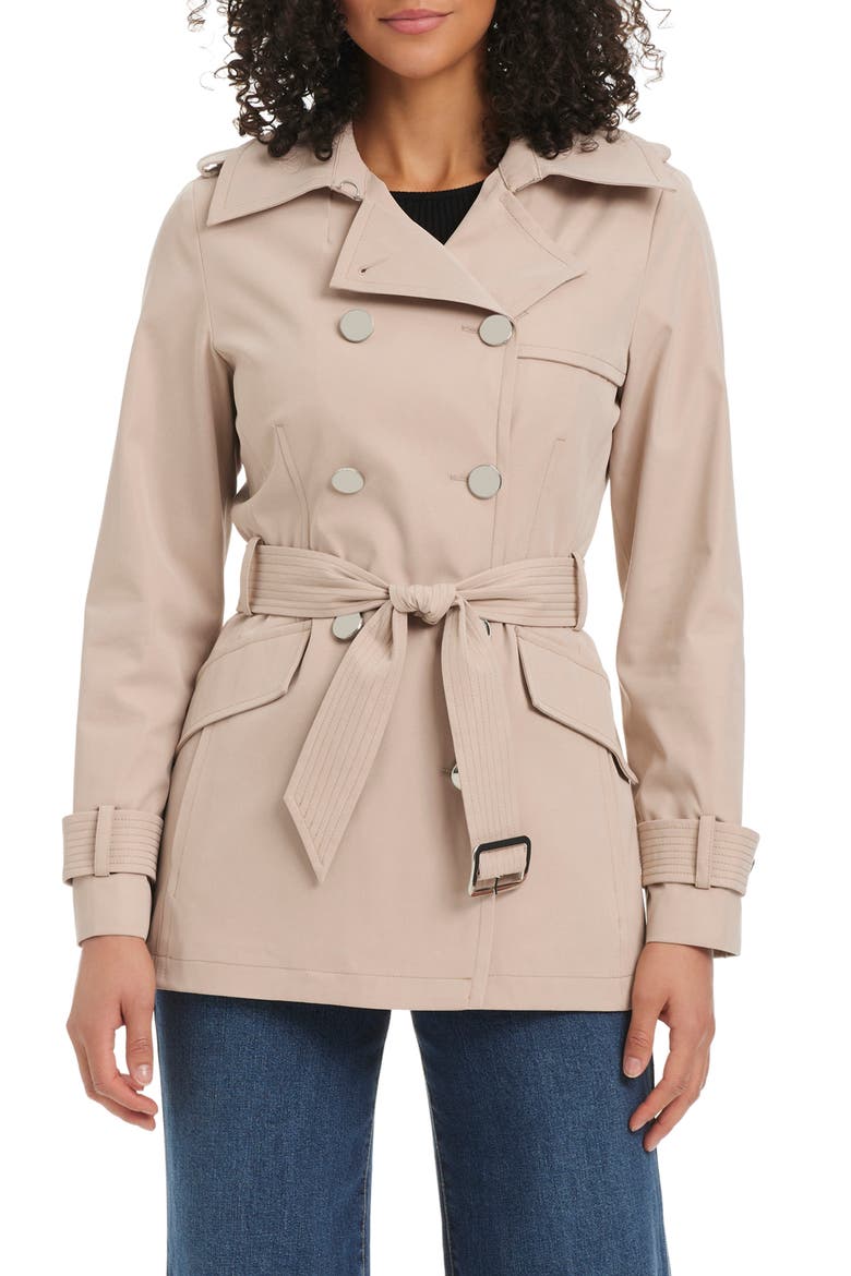 belted double breasted trench coat, Main, color, SOFT TAUPE