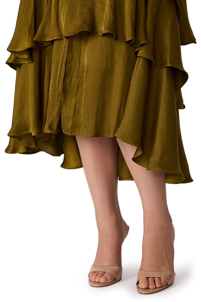 Bei Long Sleeve Tiered Satin Midi Dress, Alternate, color, FIR GREEN