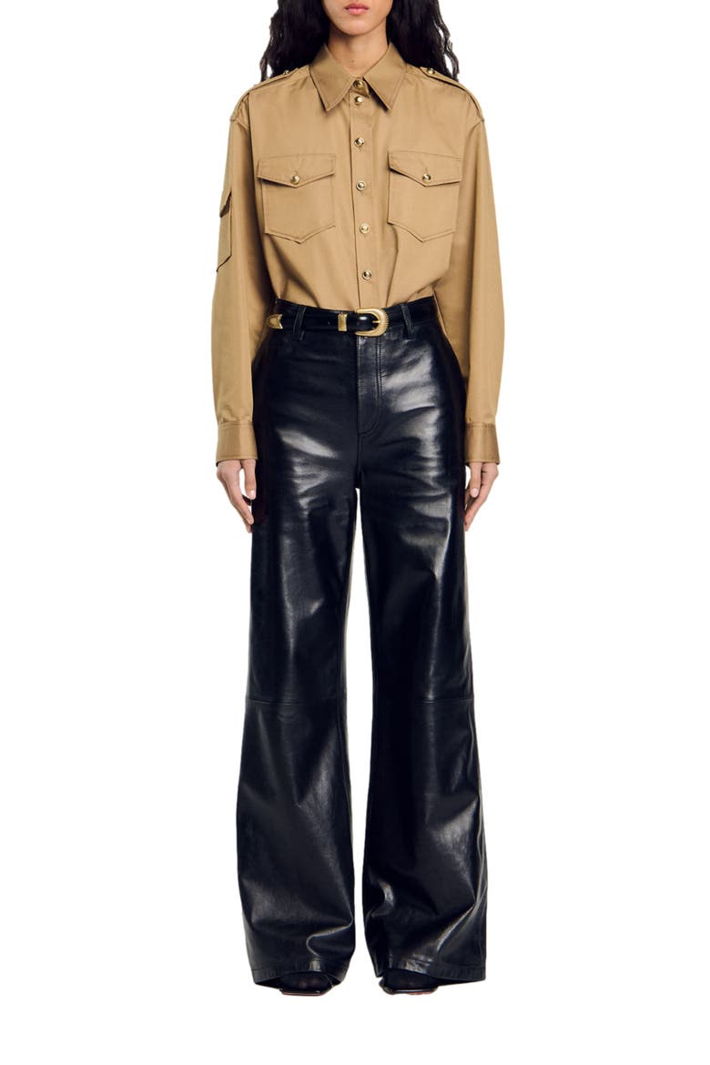 Flared leather trousers, Alternate, color, Black