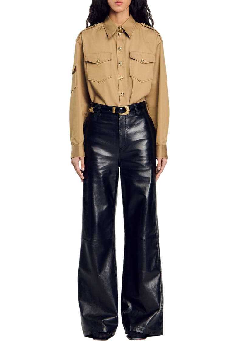 SANDRO Flared leather trousers, Alternate, color, 