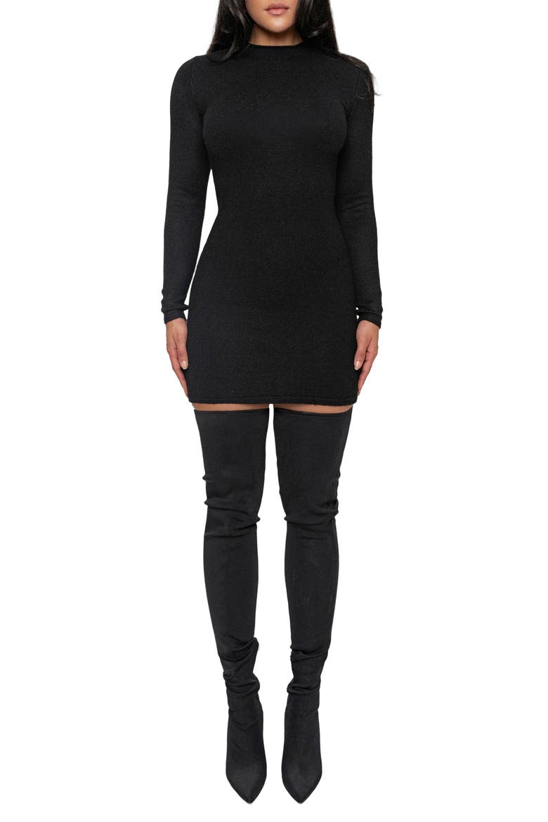 Long Sleeve Scarf Body-Con Minidress, Alternate, color, BLACK