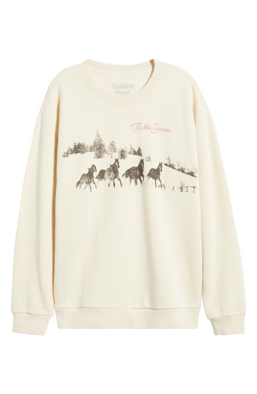 Golden Hour Tis The Season Horses Graphic Sweatshirt In Neutral