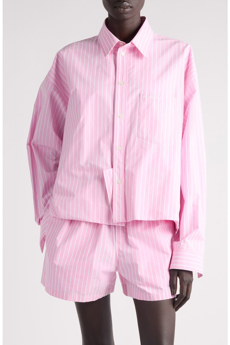 Folded Stripe Cotton Poplin Button-Up Shirt, Main, color, 5621 PINK/ WHITE