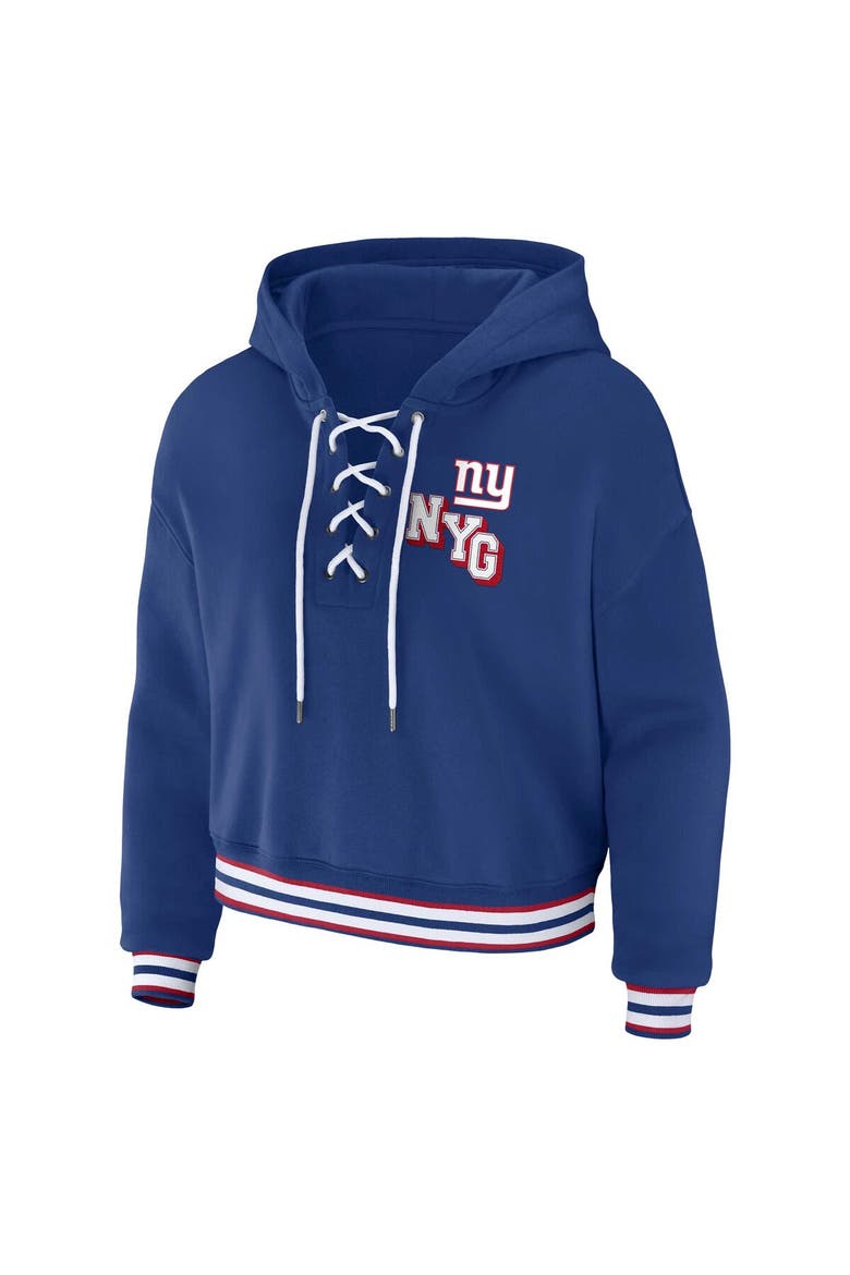 Women's WEAR by Erin Andrews Royal New York Giants Plus Size Lace-Up Pullover Hoodie, Alternate, color, Royal