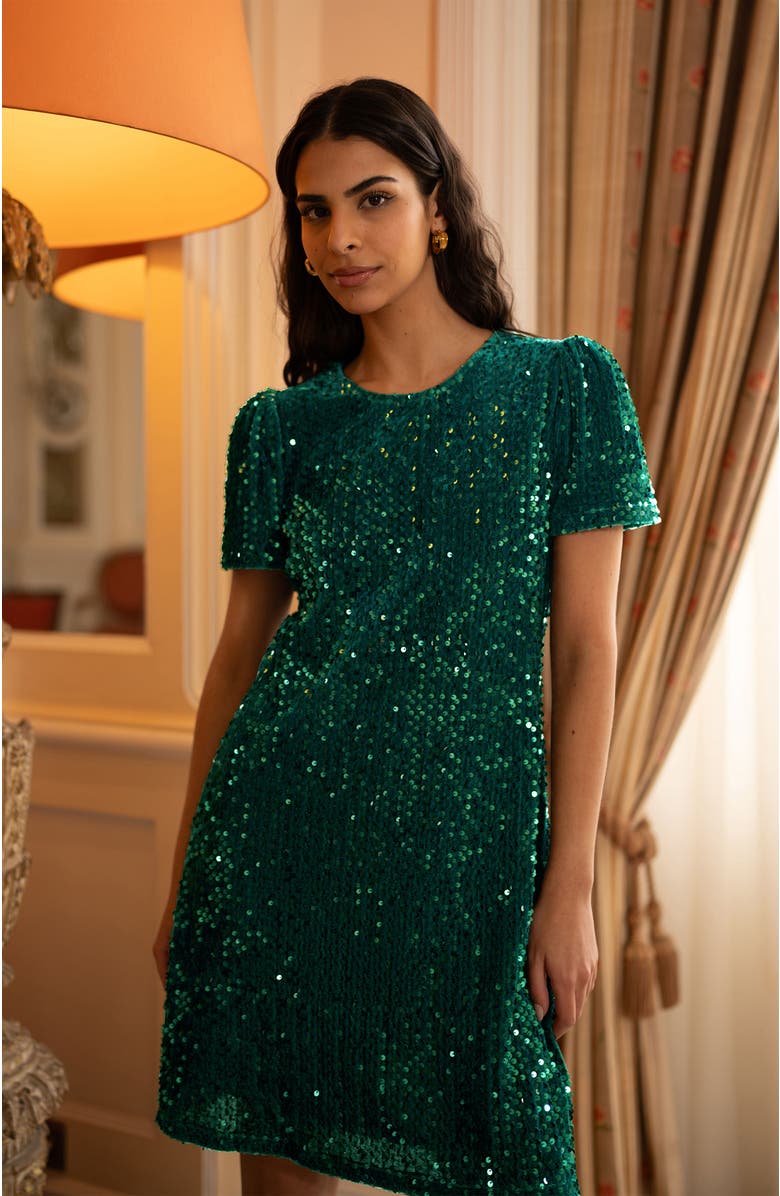 Yumi Sequin Tunic Mini Dress, Alternate, color, Green