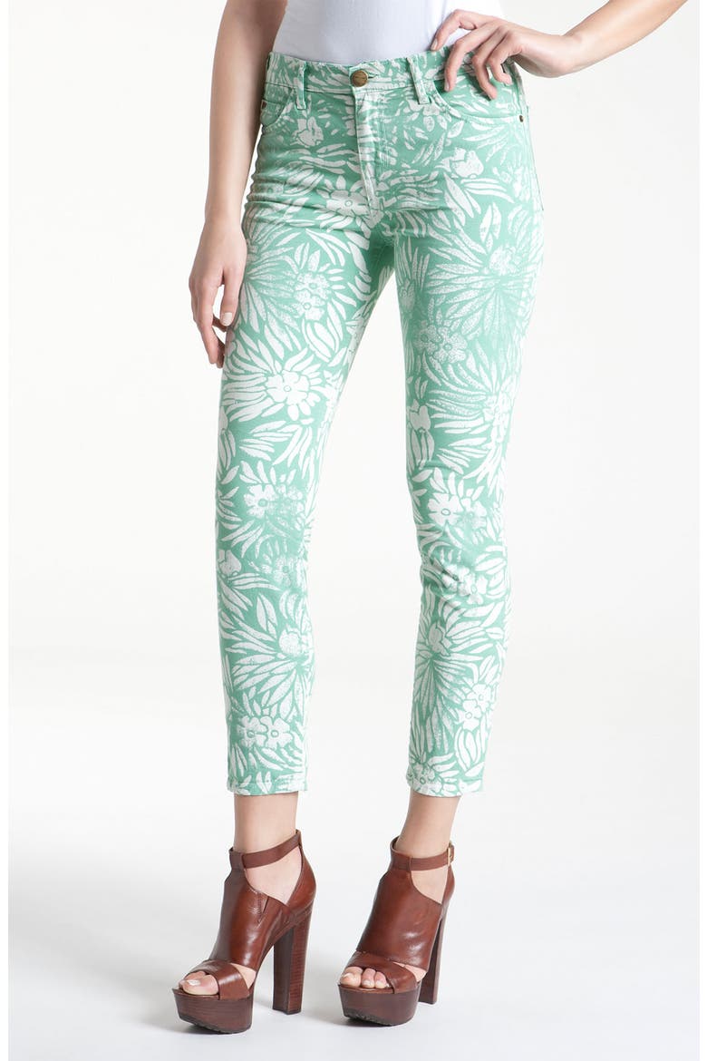 DVF Loves Current/Elliott 'Classic Skinny' Jeans, Alternate, color, MINT TROPICAL PLANTS